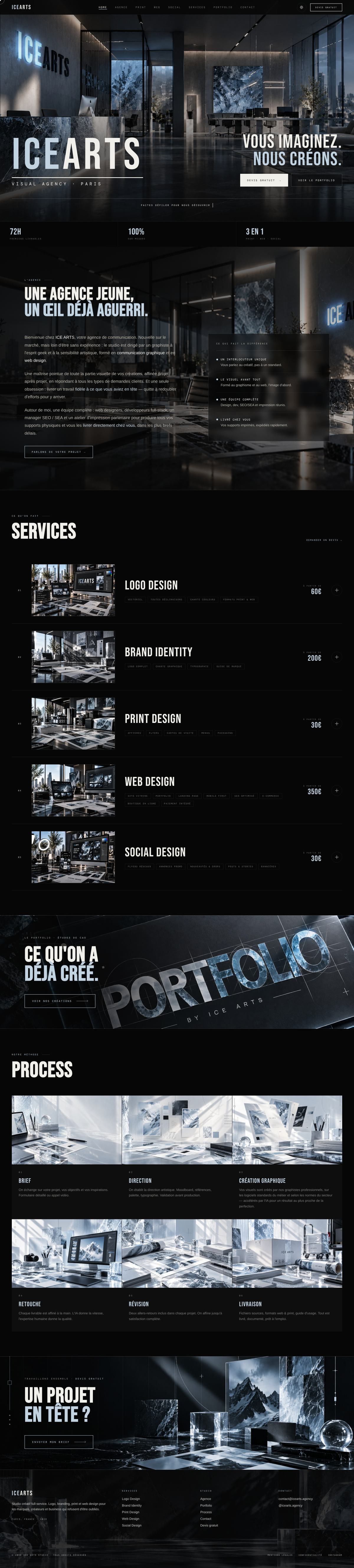 Page d'accueil complète d'icearts.agency sur ordinateur